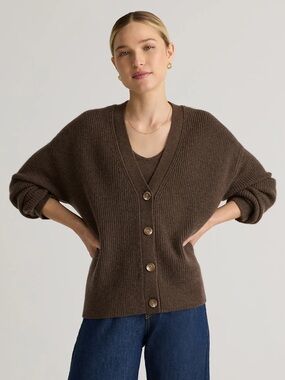 Quince Mongolian Cashmere Oversized Boyfriend Cardigan Brown XS